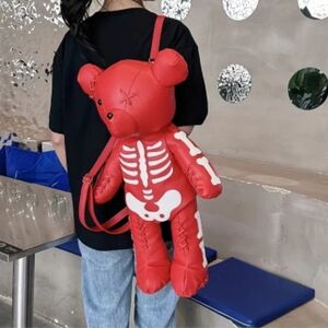 Gothic Skeleton Bear Backpack Punk Designer Backpacks Large